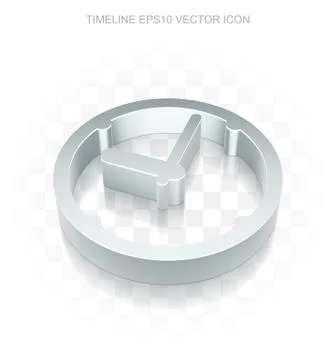 Time icon: Flat metallic 3d Clock, transparent shadow, EPS 10 vector Illustrazione stock