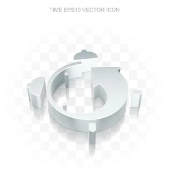 Time icon: Flat metallic 3d Alarm Clock, transparent shadow EPS 10 vector Stock Illustration