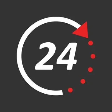 Time icon. Flat vector illustration 24 hours on black background. Stock Illustration