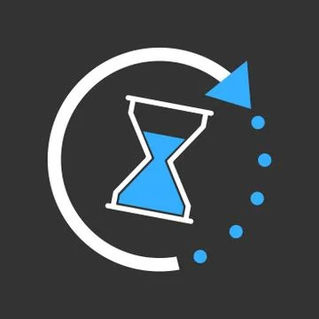 Time icon. Flat vector illustration with hourglass on black background. Stock Illustration