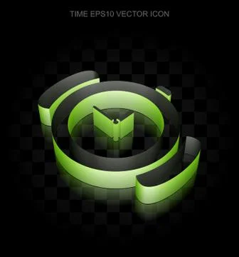 Time icon: Green 3d Watch made of paper, transparent shadow, EPS 10 vector Stock Illustration
