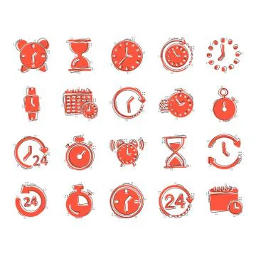 Time icon set in comic style. Agenda clock cartoon vector illustration on whi Stockillustratie