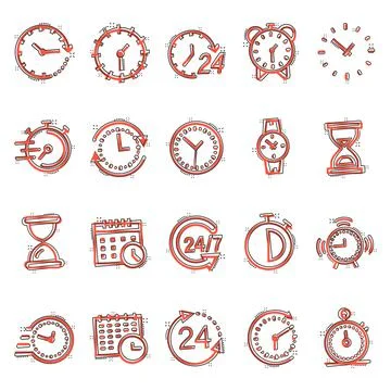 Time icon set in comic style. Agenda clock cartoon vector illustration on whi Stockillustratie