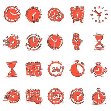 Time icon set in comic style. Agenda clock cartoon vector illustration on whi Stockillustratie