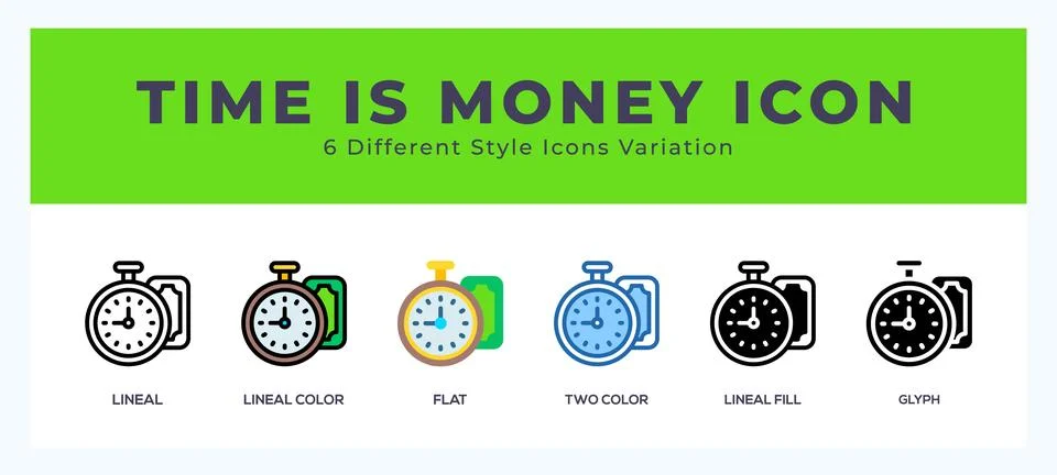 Time is icon set with different styles. Design elements for logo. Vector il.. Stock Illustration