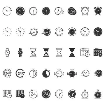 Time icon set in flat style. Agenda clock vector illustration on white isolat Stock Illustration