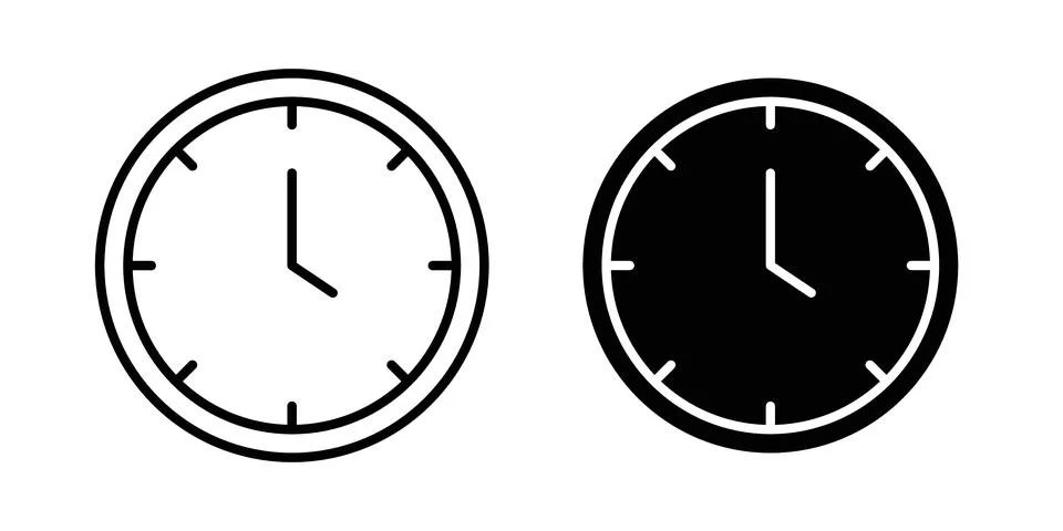 Time icon solid, line, and editable vector set. Illustrazione stock