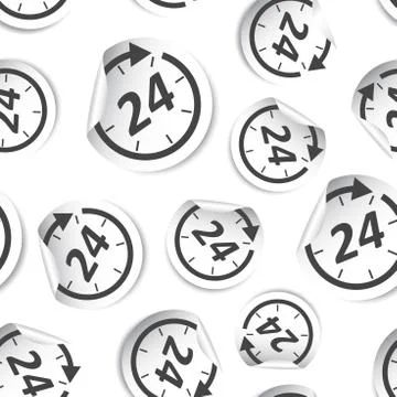 Time icon sticker seamless pattern background. Business flat vector illustrat Stock Illustration