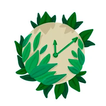 Time icon Watch with leaves of plants. Vector isolated drawing illustration Stock Illustration