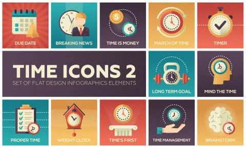 Time icons - modern set of flat design infographics elements Stockillustratie