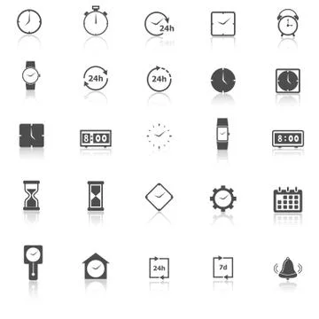 Time icons with reflect on white background Stock Illustration
