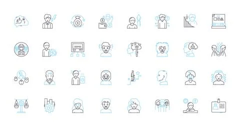 Time intelligence linear icons set. Analytics, Forecasting, Machine Learning Stock Illustration