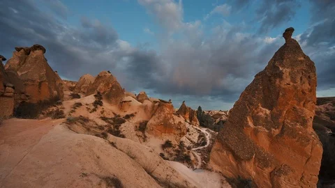 Time interval. view red rocks in the forest, white clouds move across the sky. Stock Footage 117464383