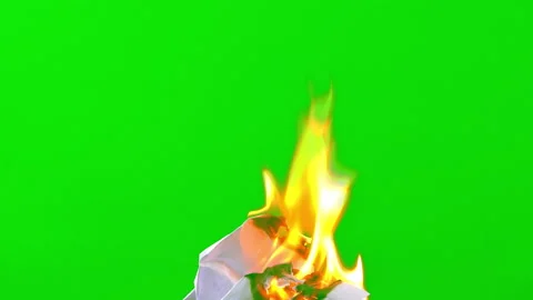 Time lape fire flame burning paper glowing on green screen background Video stock 239572151