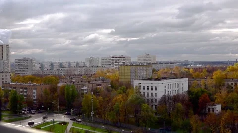 Time laps from 10 floor to sleeping area of Moscow in autumn Stock Footage 130763515