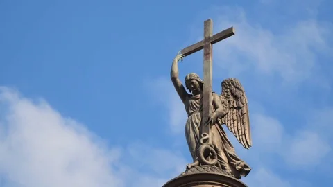 Time laps. Angel on the Alexander Column. St. Petersburg Russia Stock Footage