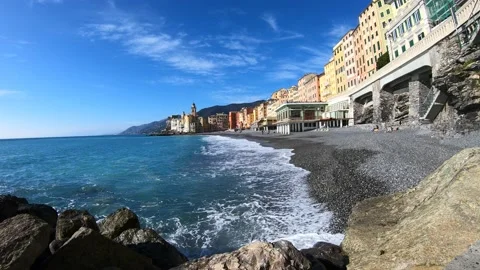 Time Laps on the beach in The coastal Town Camogli In Liguria Italy Video stock 131844707