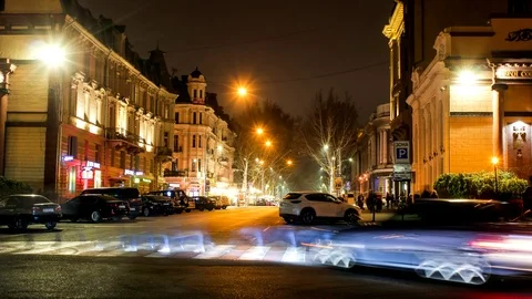 Time laps. Car light trails on long exposure and urban landscape Stock Footage 120095404