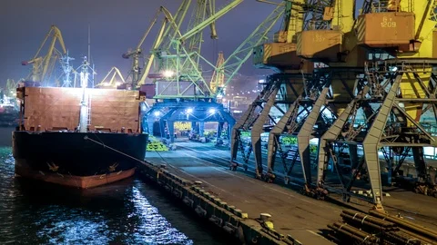 Time laps. China.  Big cargo terminal at seaport. Stock Footage 120040500