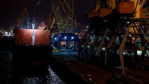 Time laps. China. Big cargo terminal at seaport. Stock Footage 120095382