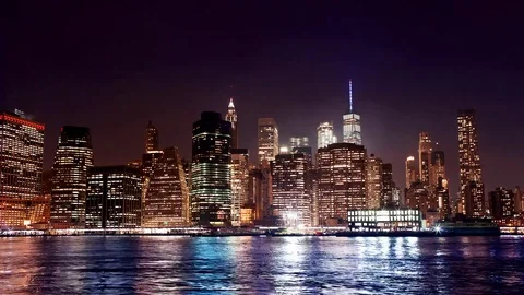Time laps downtown Manhattan in night above the New York Financial District Stock Footage 74566176
