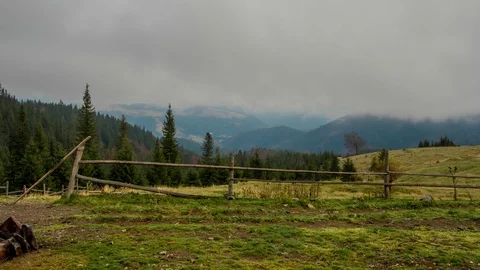 Time laps frozen mountain with trees in autumn Stock Footage 119090766