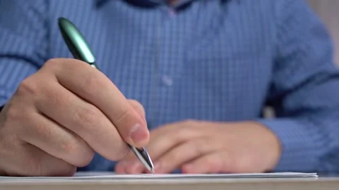Time Laps Hand Writes By Pen The Text On Paper. Front view. Close-up Stock Footage 150953317