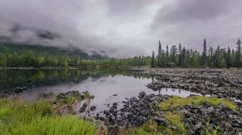 Time-Laps Lake on lava valley. Stock Footage 54377576