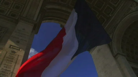 Time laps, Low angle view of flag under Arc de Triomphe, Paris, France Stock Footage 653005