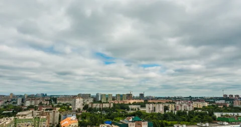 Time laps of low clouds over residential areas of the city, Izhevsk, Udmurtia Stock Footage 91324413
