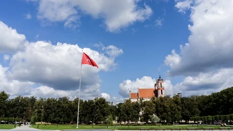 Time laps of Lukiskiu square in Vilnius where is State flag of Lithuania Stock Footage 114750975