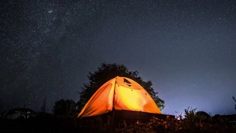Time laps of milky way and stars of night clear sky above mountain with campi Stock Footage 133010006