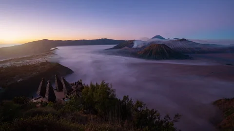 Time laps night to day at Mount Bromo. in Semeru National Park, Indonesia. Video stock 251348355