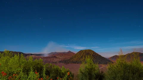 Time laps night sky Mount Bromo Semeru National Park, East Java, Indonesia. Stock Footage 251348016
