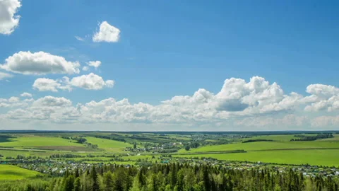 Time laps over a beautiful summer landscape, camera shift in space Stock Footage 103902795