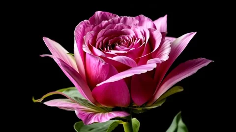 Time laps of pink rose isolated on black Video stock 280757136