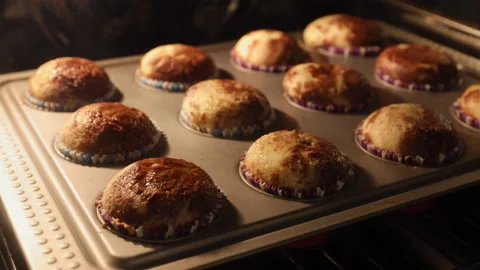 Time laps process making muffin cakes oven Stock Footage 223913651