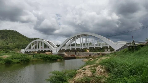 Time laps Rain clouds and railway bridge at Lamphun, Thailand Stock Footage 76451710