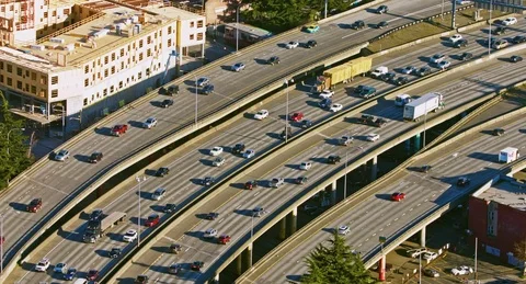 Time laps Seattle, Washington I5 Rush Hour Traffic From Above Stock-Footage 90379374