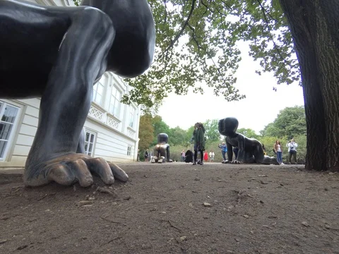 Time laps of statues of children 2 in prague Stock Footage 94682292
