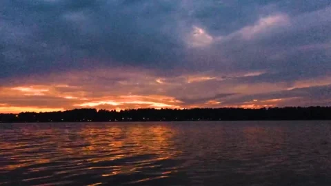 Time laps. Sunset in the clouds on the river in summer Stock Footage 157938713