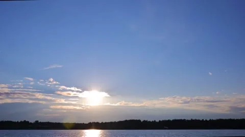 Time laps. Sunset in the clouds on the river in summer Stock Footage 158012567