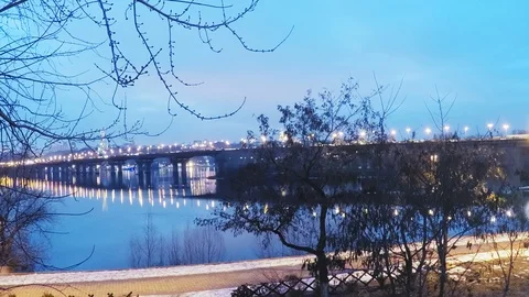 Time laps, view of the Paton Bridge over the Dnieper River in Kiev in late Stock Footage 102983454