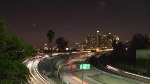 Time-lapse of 101 freeway headed into downtown los angeles at night Stock Footage 83146565