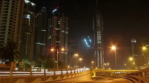 Time Lapse 1080p: Dubai city traffic at night, United Arab Emirates Stock Footage