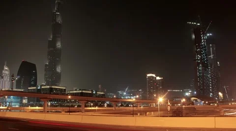 Time Lapse 1080p: Dubai city traffic at night, United Arab Emirates Stock Footage