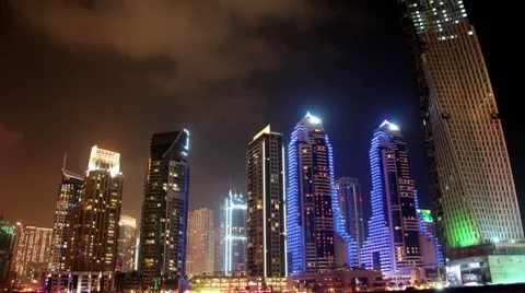 Time Lapse 1080p: Night Dubai Marina, United Arab Emirates Stock Footage