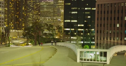 Time lapse of the 110 freeway heading through Downtown Los Angeles at night. Stock Footage 73002348