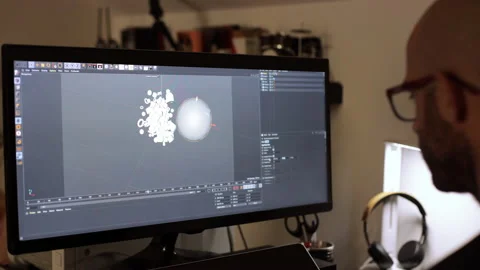 Time lapse: 3d designer works on a 3d model. Animated graphics rendering Stock Footage 135986135