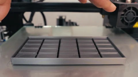 Time-Lapse 3D Printing and Hand Removing Finished Part from Printer Table Stock Footage 251176698